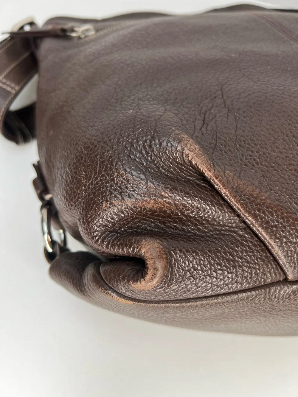 Coach Dark Brown Pebbled Leather Shoulder Bag